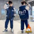 Boys' winter outfit set  new winter double-sided fleece two-piece set, mid-to-large children's autumn/winter style, boys' fleece-lined