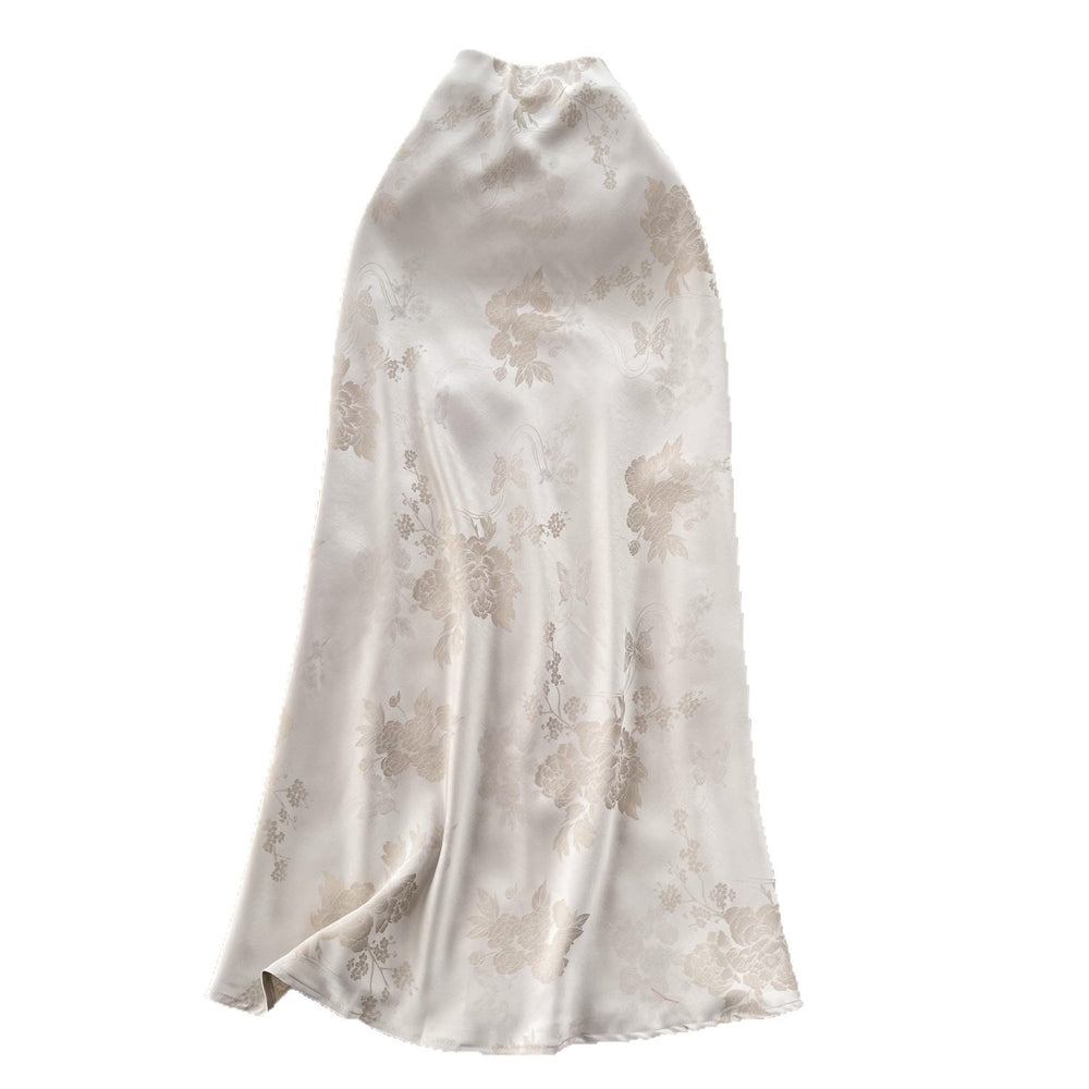 French acetate satin jacquard printed a-line midi skirt - korean style high waist slimming workwear spring new arrival