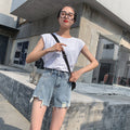 Bearded denim shorts for women new arrivalk-stylework clothingfashion ripped bearded washed high waistlooseloose pants