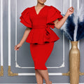 D3314  new arrival: fashionable, elegant, and chic ruffle-trimmed solid color bodycon party dress - african style