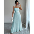 Amazon european goods summer fashion elegant solid color pleated waist-defining long slip dress