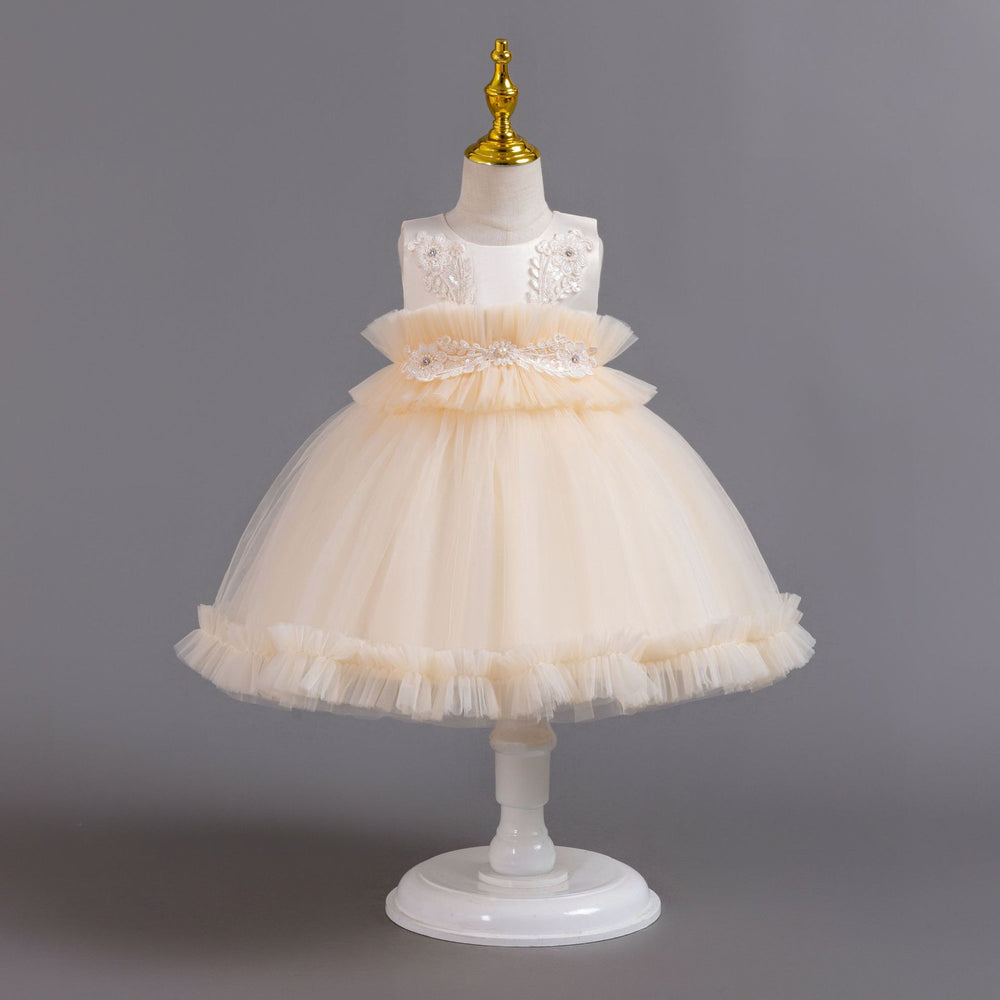 European and american wholesale girls' evening dresses lace pattern princess dress first birthday party gown flower girl dress