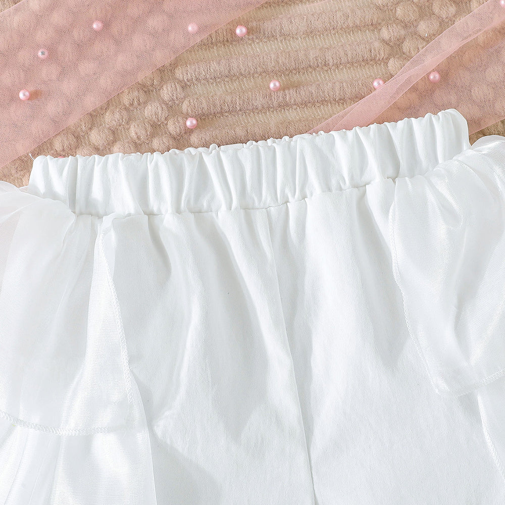 new girls' halter neck off-shoulder tiered skirt pants sweet princess set