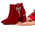 Wedding shoes bridal shoes winter fleece-lined thick heel 2023new arrivalwinter red high heels women's wedding boots not tired feet
