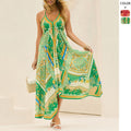2025 new spring/summer off-the-shoulder v-neck women's camisole printed fairycore long elegant gown maxi dress