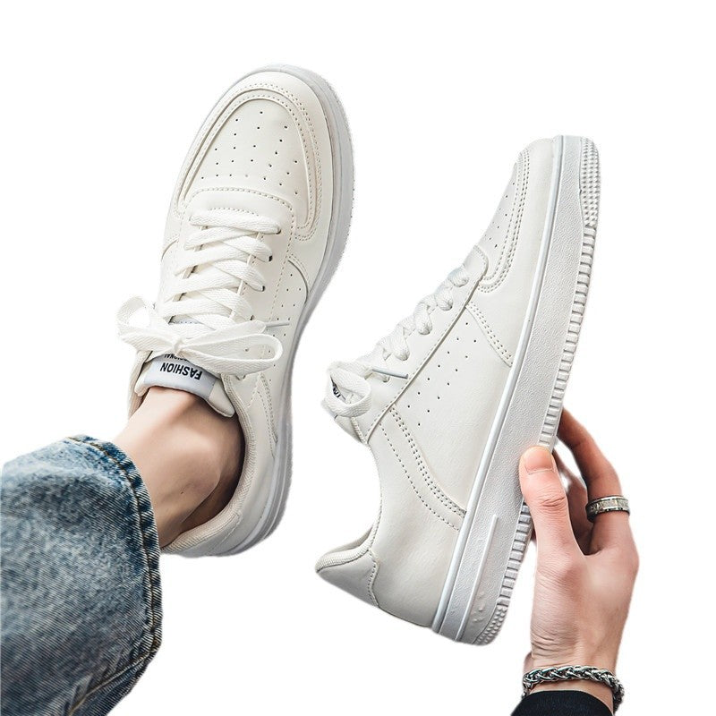 Men's spring 2025 new casual leather shoes, men's white flat shoes, youth versatile winter sports white shoes