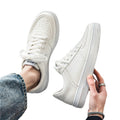 Men's spring 2025 new casual leather shoes, men's white flat shoes, youth versatile winter sports white shoes