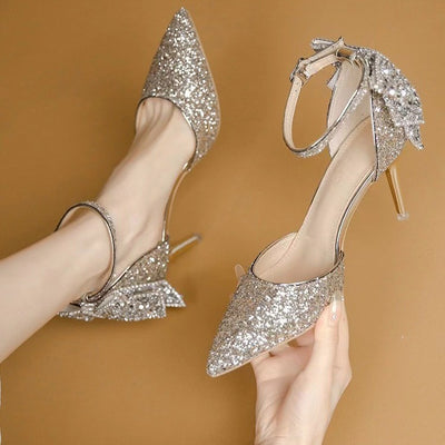 Wedding dress shoes, bridal high heels, wedding shoes, bow shoes, women's stiletto heels, 2025 new high heel sandals, black