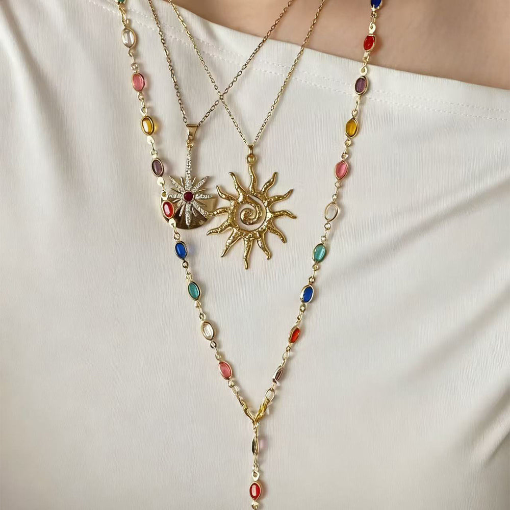 European and american cross-border sun pendant necklace, accessible luxury, high-end tassel eyes, long chain, colorful cold style clavicle chain