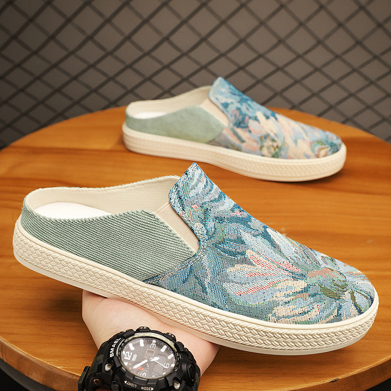 Canvas men's shoes summer breathable lazy thousand-layer bottom one-leg old beijing cloth shoes office sneakers half drag men's style