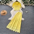 Korean style hollow-out lace tank top and midi skirt set - women's summer slim fit two-piece outfit - commute-friendly, light luxury, and elegant