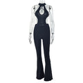 Fashion style cross-border women's clothing design cut outsilm halter jumpsuit pure colorbacklesssexy hip-covering long jumpsuit