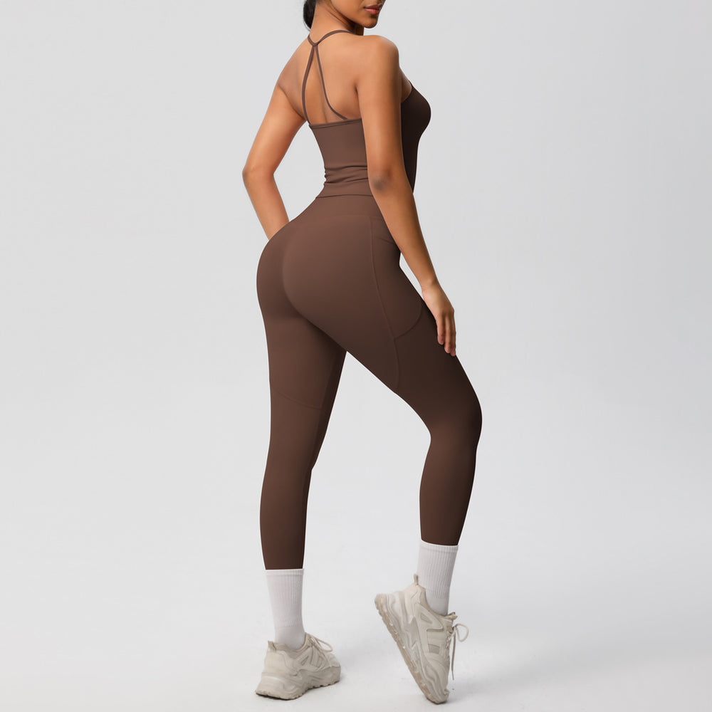 fashion tight yoga brushed vest sports casual outdoor running fitness yoga clothes two-piece set for women