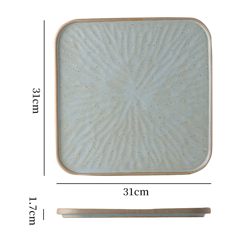 Vintage rustic ceramic steak plate - unique square plate with rim for home, restaurant, hotel, and dessert presentation