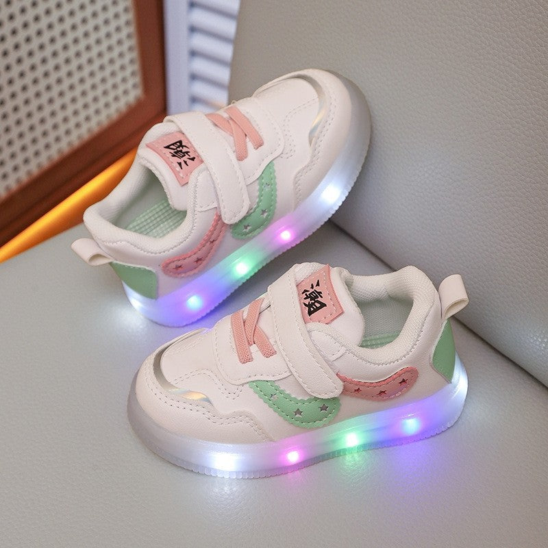 Spring/autumn kids' led light-up sneakers - casual white shoes for boys, girls, and students (sizes for toddlers to pre-teens)