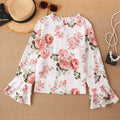 cross-border code new  women's original elegant round neck ruffle long sleeve printed top