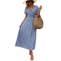 european and american cross-border hot seller:  summer new arrival - digital print short sleeve v-neck casual printed dress