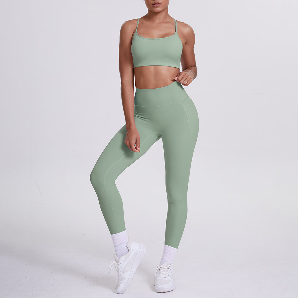 Cloud-feel compression yoga set: sexy open-back sports bra with high-waisted butt-lifting leggings and pockets - women's running & fitness apparel