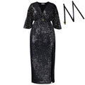 D540 cross-border  fashion women's elegant v-neck sexy slimming sequin plus size african dress