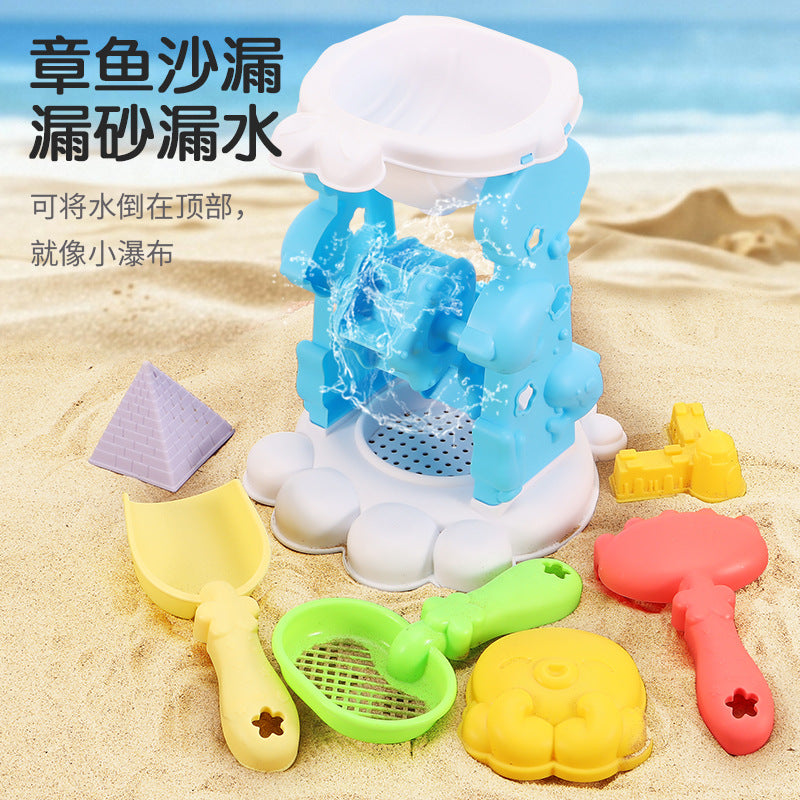 Kids' beach toy set: sand digging, sand play, water fun, sand timer, large shovel, durable beach bucket, and small tools