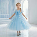 Frozen-themed cosplay costume for girls: princess dress with sequined cape, tulle train, and puffy flower girl skirt