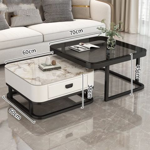Accessible luxury coffee table living room for home modern casual small apartment popular square glass slate tv cabinet combination coffee table