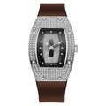 Whiskey barrel-shaped diamond-accented quartz watch - fashionable, trendy, and elegant women's silicone wristwatch - wholesale white