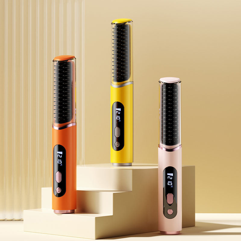 Wireless mini rechargeable hair straightening comb usb model cross-border negative ion portable hair straightening cold air curling comb does not hurt hair