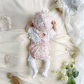 Baby girl summer lightweight romper outfit, floral print bodysuit, infant short-sleeve romper, stylish four-piece set