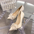 Fairy-style stiletto heels for women, new 2025 design featuring a bow, rhinestone embellishments, pointed toe, and a low-cut silhouette