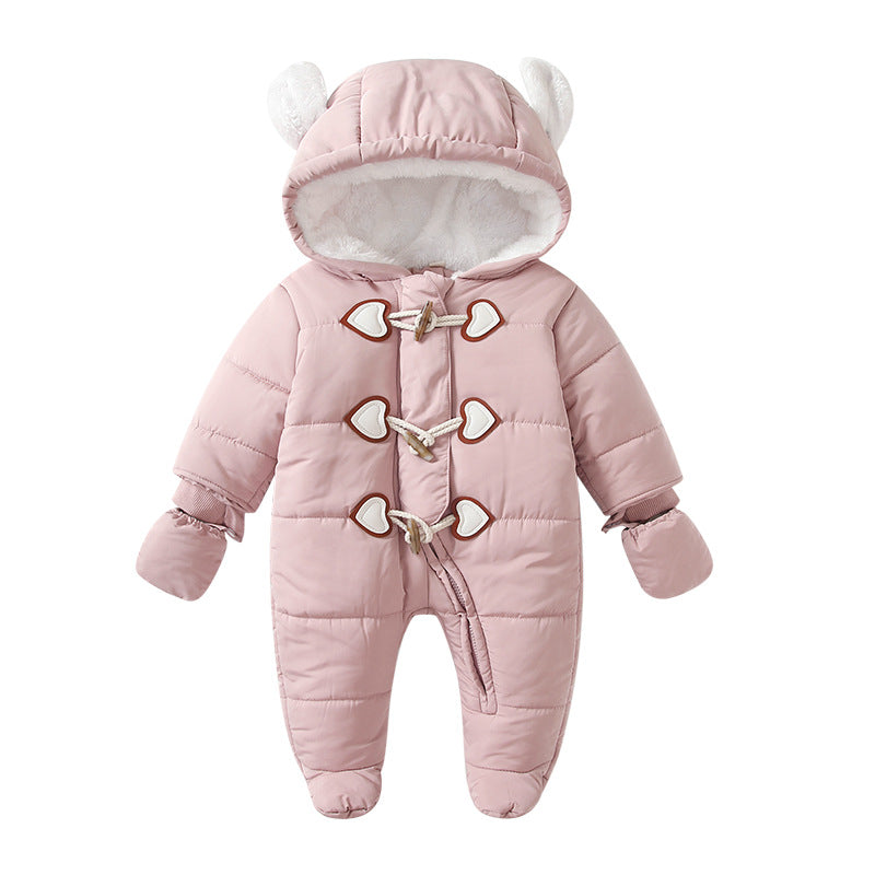 Ins baby winter clothing jumpsuit thickened quilted fleece-linedheattech baby cotton clothing children's clothing k-style hooded