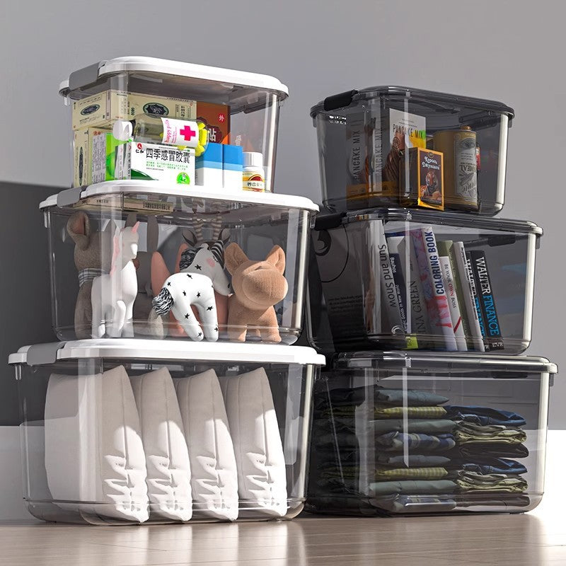 Storage box Household transparent portable 24cm high-placed books, toys, clothing storage box, snacks, sealed storage box