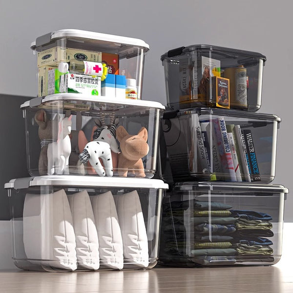 Storage box Household transparent portable 24cm high-placed books, toys, clothing storage box, snacks, sealed storage box