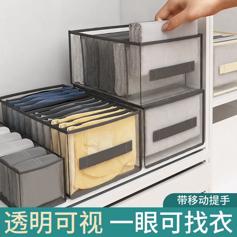 Pants Storage Artifact Clothes Wardrobe Layered Household Clothing Box Wardrobe Separated Storage Bag Basket Grid Organizing Box