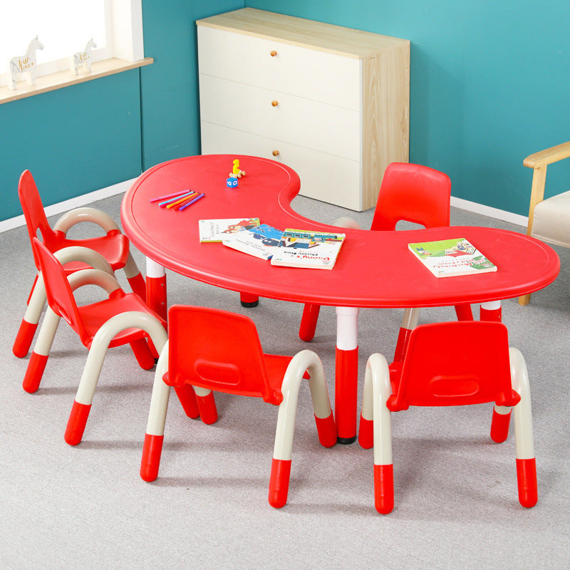 Children's table and chair set Kindergarten table and chair Baby painting game learning desk Plastic lifting moon creative table
