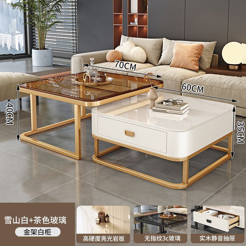 New nordic rock slab solid wood coffee table, modern minimalist marble coffee table for home, small apartment living room, italian style square side table