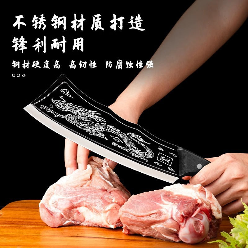 Stainless steel dragon pattern forged dragon-slaying knife - high hardness outdoor camping, picnic, trail clearing, wood chopping, and meat cutting knife