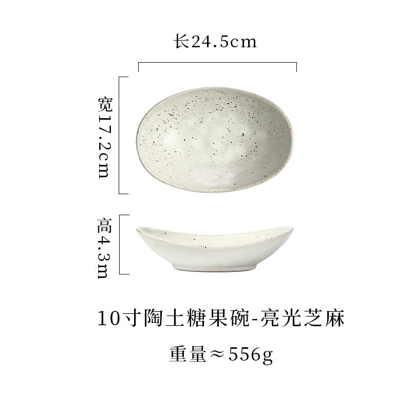 japanese ceramic plate, high-end candy bowl, fruit salad bowl, fish plate, stoneware tableware, oval plate, household dish plate