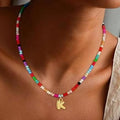 European and american bohemian necklace, colorful seed beads, 18k gold plated stainless steel women's choker, unique fashion jewelry