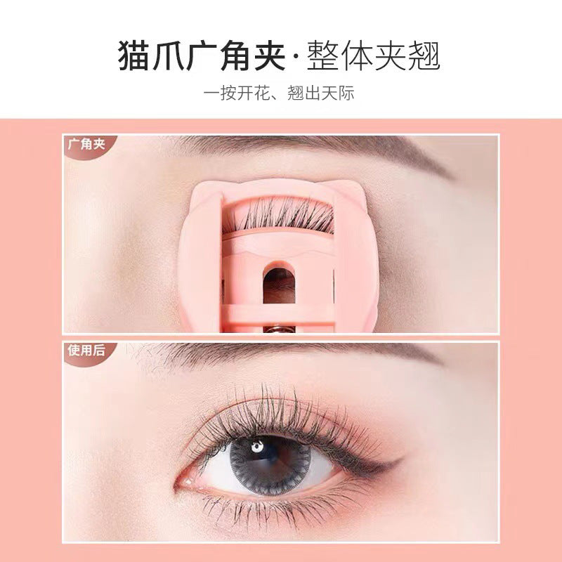 Keqi mini wide-angle eyelash curler - cat paw design, eyelid-friendly, long-lasting curl, adhesive strip included, beauty tool