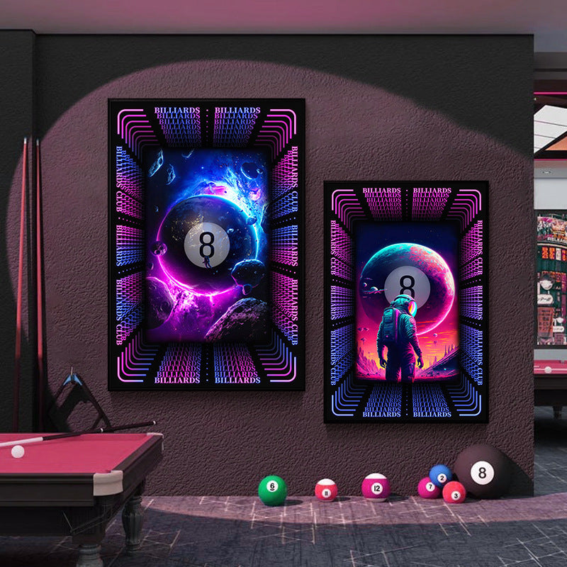 Trend billiard room luminous decorative painting imitation abyss mirror cyberpunk astronaut hanging painting billiard hall luminous lamp painting
