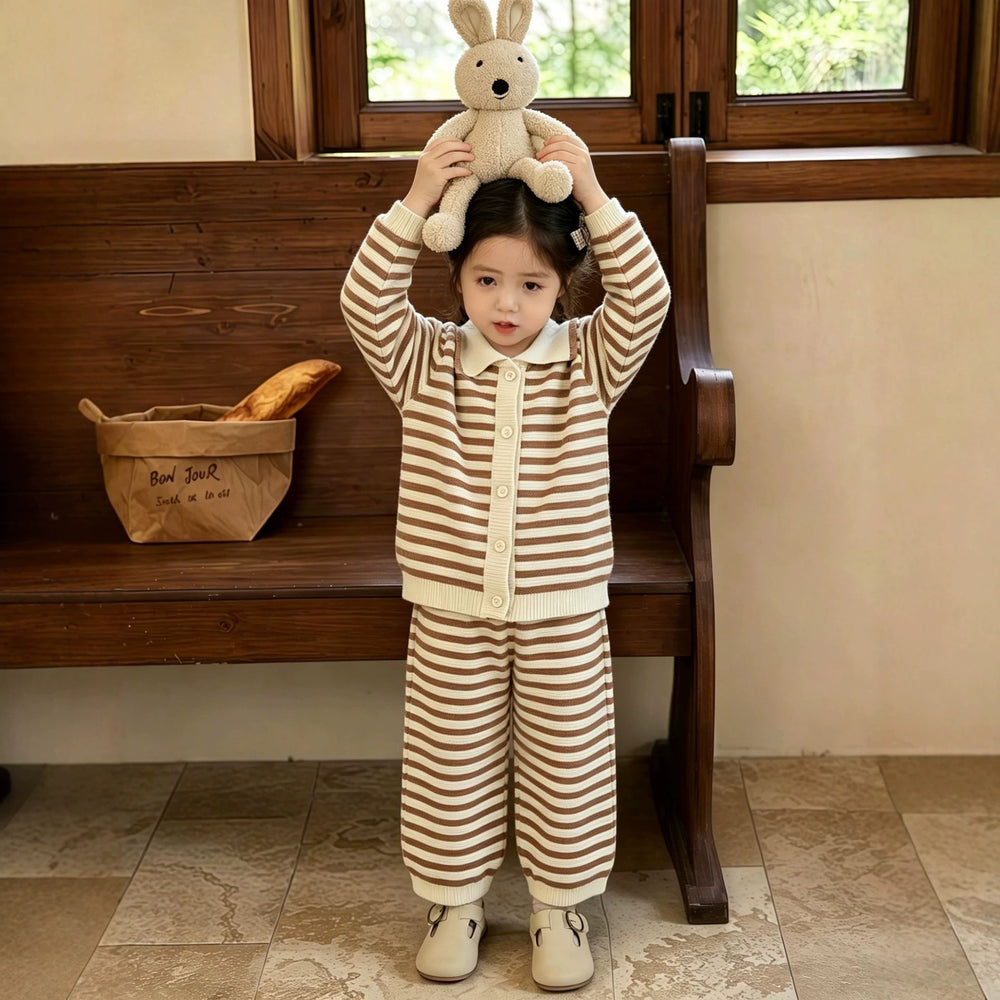 Girls' knitted sweater two-piece set - new autumn/winter collection - striped pants outfit for baby girls