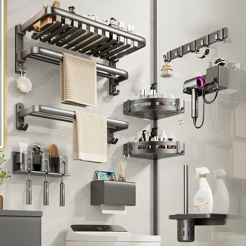 Gun gray towel rack bathroom storage rack punch-free bathroom shelf all-in-one pendant toilet space aluminum bath towel rack