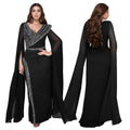 C7393 cross-border   fashion women's elegant v-neck rhinestone long-sleeve dress