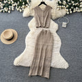 Vacation style cut out silm type lacetwo-piece set women's summerhigh waistslimming look vest skirtelegantsuit