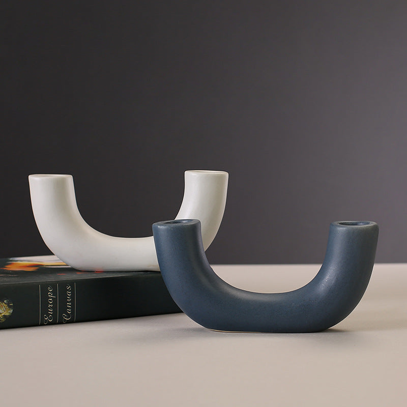 Nordic ins simple creative candle holder candle light dinner ceramic candle holder geometric candle holder decorative props office