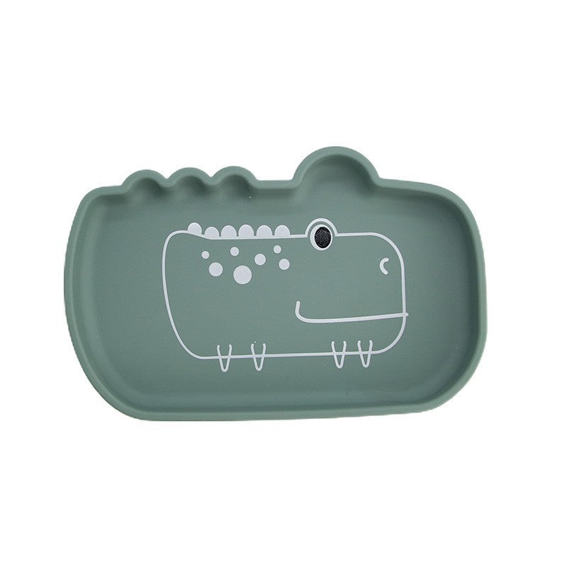 Cross-border children's silicone dinner plate baby partition plate complementary food bowl suction cup anti-drop animal shape silicone tableware