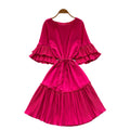 K-style lantern sleeve pleated short-sleeved dress women's spring strap waist pleated a-line skirt slimming lookwork clothing skirt