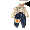 Spring outfit chic romper baby girl cartoon onesie double layer jacket princess style newborn clothes