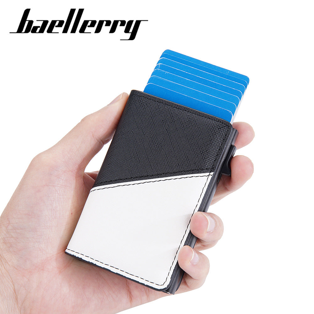 Baellerry's new men's contrasting color card bag side push RFID aluminum box card clip anti-magnetic anti-theft brush bank card cover